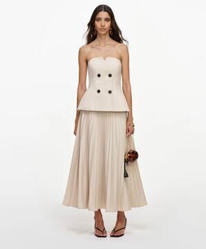 Self-Portrait Beige Bandeau Pleated Midi Dress